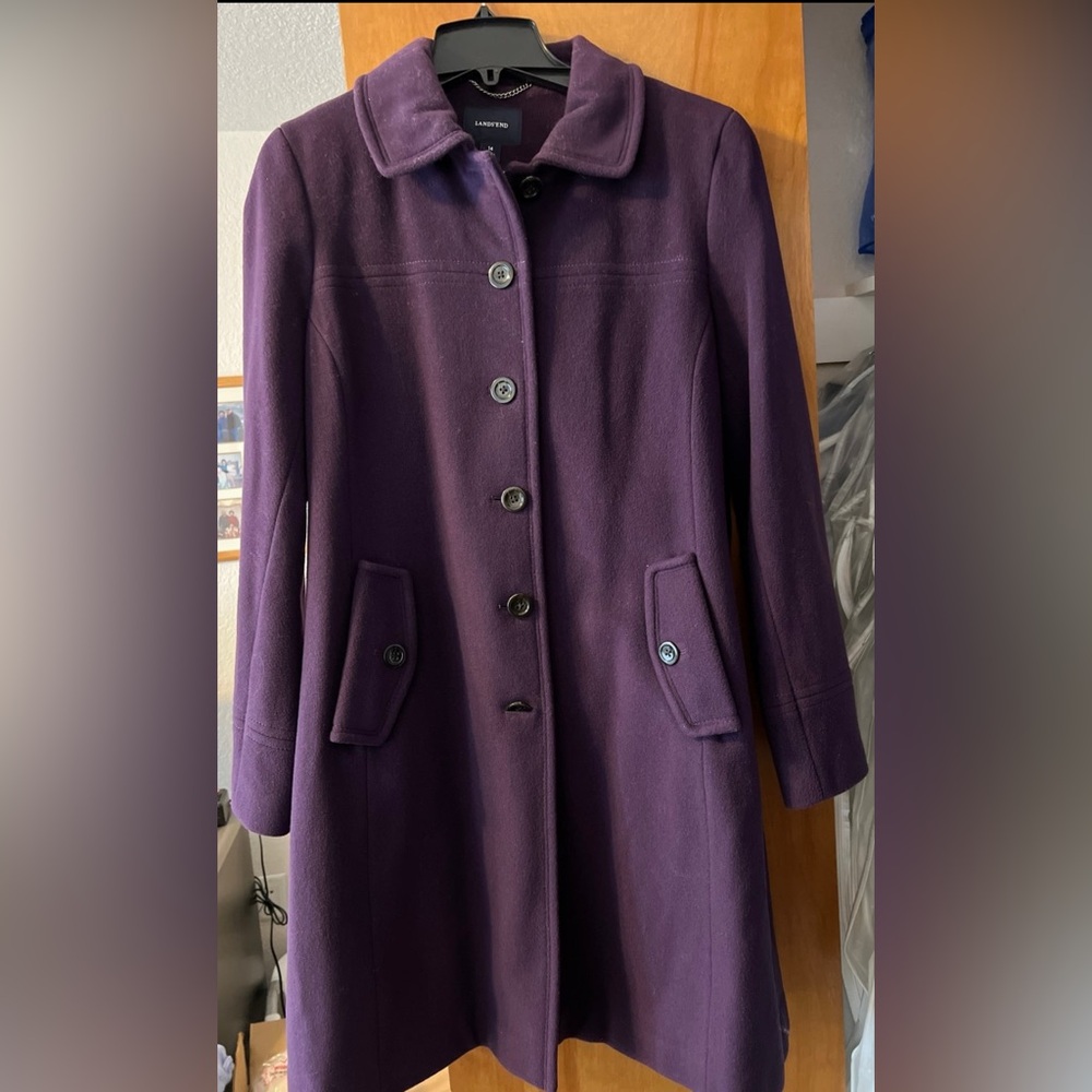 Lands’ End Women’s Long Wool Purple Coat Size Large